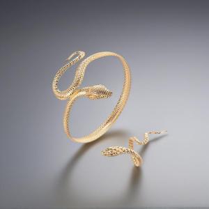 shiqinbaihuo 2pcs Punk rắn hình vòng tay Vòng trang sức thiết lập xoắn ốc rắn mở vòng tay ngón tay nhẫn nữ nam tay đồ trang sức