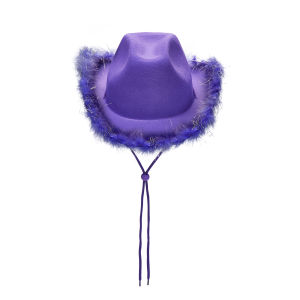 【COD&Local】Women´s Cowboy Hat Adult Solid Color Furry Trim Wide Brim Hat Female Cap for Dating Party