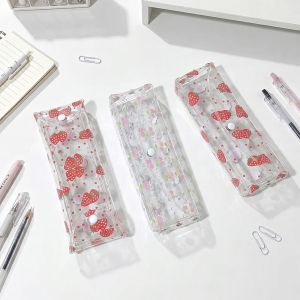 SPDD PVC Pencil Case Snap-button Type Transparent Stationery Pouch High Quality Strawberry/Cherry Print Stationery Bag Students Gift