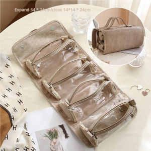 4 IN 1 Beauty Makeup Bag for Woman Cosmetic Storage Pouch Travel Toiletries Bag Waterproof Multifunctional Make Up Organizer Storage Set PU Leather
