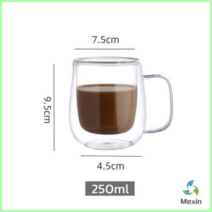 Mexin แก้วกาแฟใส 2 ชั้น 150-450ml กันความร้อน ใส่น้ำร้อนเย็นได้ ถ้วยนม กาแฟ Double-layer glass