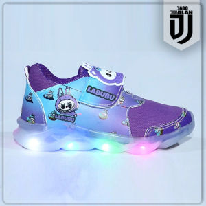 Sepatu Anak Sneakers Lampu LED Usia 2 3 4 5 6 Tahun / Sepatu Kets LABUBU Perekat Anak Perempuan Trendy / Sepatu MENYALA Anak Cewek Fashion Motif Labubu Cute / Sepatu Anak Casual Wanita Sol Menyala / Sepatu Running Anak LED Karakter Keren Trendy