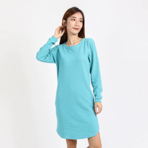 Forest Ladies Waffle Cotton Long Sleeve Round Neck Dress Women | Baju Perempuan Lengan Panjang - 885037