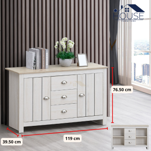 MYHOUSE EURO STYLE 4ft Console Table 2 Door 3 Drawer Chest Drawer Cupboard Cabinet