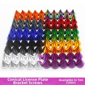 WISHAHA 10pcs/Set Cuspate Style Car License Plate Bolts Aluminium Iron Muticolors Car Motorcycle Modification Conical Frame Screws