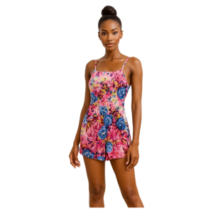 จัมป์สูทขาสั้นสายเดี่ยวลายดอกกุหลาบ (Floral Sweetheart Neckline)__SecondhanD_SP024