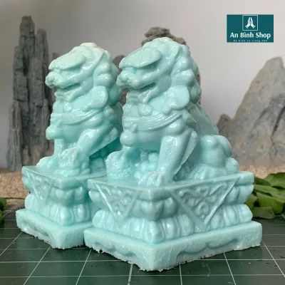 Tượng sư tử đá - Kỳ lân trấn tà - 01 cặp - chất liệu chính đá đúc nhiều màu cao 10cm - Để bàn trưng kệ trang trí tiểu cảnh