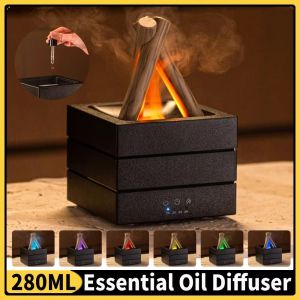 LMS70 280ml Simulated Flame Aromatherapy Diffuser Touch Control 7 Colors Light Air Humidifier Aromatherapy Bonfire-shape Bonfire Air Diffuser Home