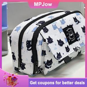 【MPJow】 Kawaii Three-layer Snow Cat Pencil Cases Large Capacity Pencil Bag Pouch Holder Box Office Student Stationery Organizer School Supplies
