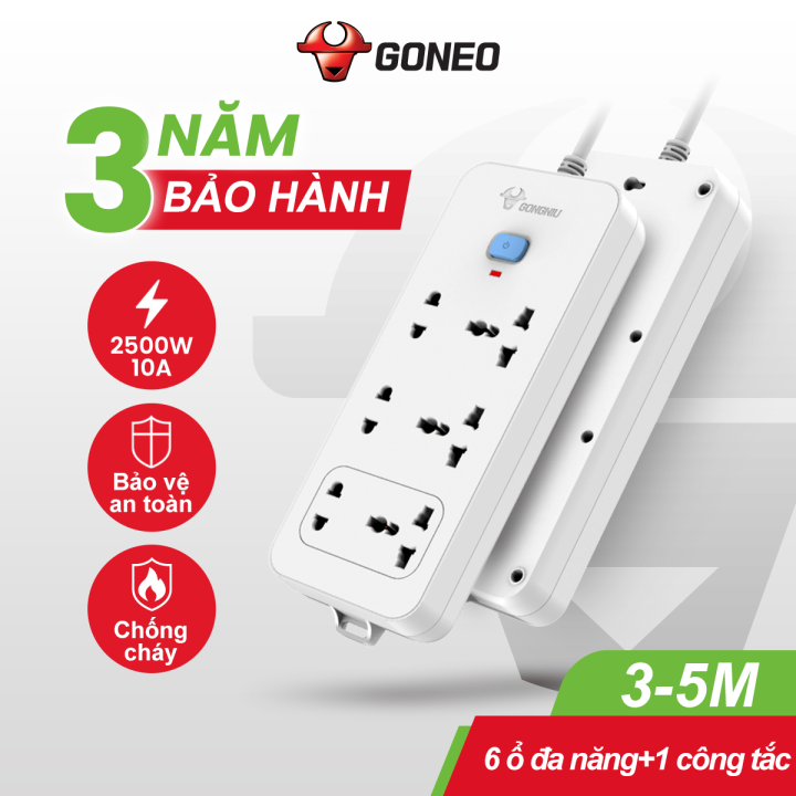 Ổ Cắm Điện Chống Cháy GONEO - 6 Ổ Đa Năng 1 Công Tắc – Công Suất 10A ...