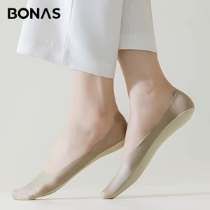 [Free Shipping] Bonas Ice Silk Boat Socks For Women Summer Thin Cotton-Soled Non-Slip No-Show Socks Low-Cut Invisible Socks For High Heels