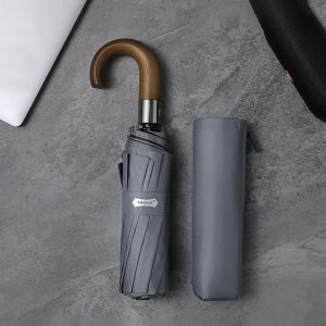 Parachase Automatic Wood Folding Umbrella Men UV Protection Windproof 10 Rib