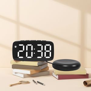 FSDRD LED Large Screen Super Loud Vibrating Alarm Clock Temperature and Date Display Adjustable Brightness Desk Ornament Modern Simple Plastic Electronic Alarm Clock Bedroom