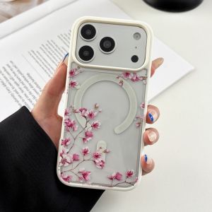 INS Pink Cherry Flower Clear Background Design Phone Case For iPhone 17 15 14 13 12 11 16 Pro Max Plus For Magsafe Charge Cover