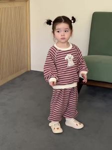 Childrens Long-Sleeve Striped Outfit Autumn Clothes for Babies 2026 New autumn collection Korean-style childrens clothing girls outfit