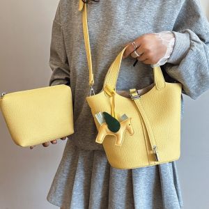 Korean 2in1 Basket Bag Chic Crossbody Totebag for Work and Weekend,with Small Pouch