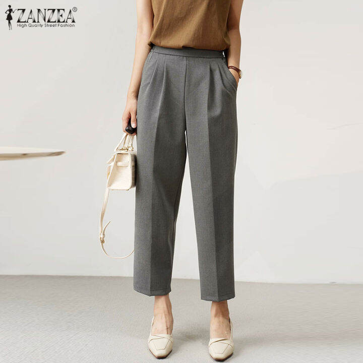 Zanzea Korean Style Womens Formal Office Elastic Waist Pants Ol Work Skinny Pleated Trousers 11 9521