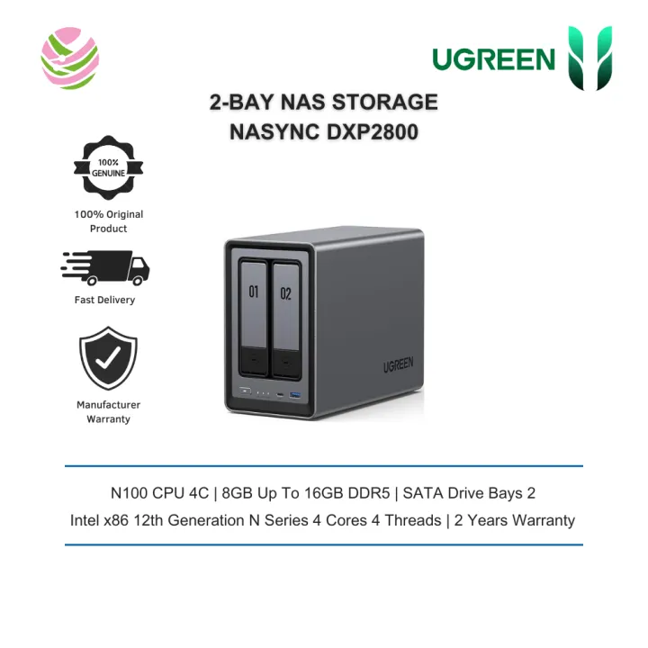 UGREEN NASync DXP2800 (N1004C/8GB DDR5/1*2.5GbE/ HDMI 4K/2-BAY) Storage Drives Sold Separately