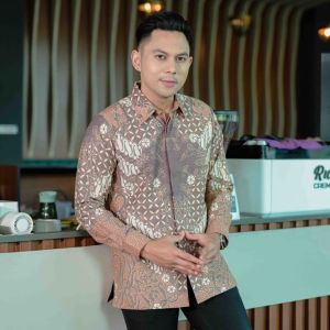 Baju kemeja batik pria lengan panjang dobi premium kawung brahma