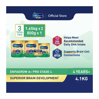 Enfagrow A+ Stage 4 Baby Formula Milk Powder (3-6Y) Twin Pack - 2 X 1.65KG Free 800G