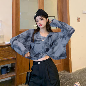 QDshop พร้อมส่ง เสื้อแขนยาวแฟชั่นผญคอกลมผ้านิ่มไม่ร้อนแต่งตัวง่าย เสื้อแฟชั่นแขนยาวผญ ลายมัดย้อมสีม่วงกับดำมีให้เลือก 2 สี💜🖤 เสื้อคอกลมแขนสั้นแต่งตัวง่ายใส่เข้ากับทุกลุค 🤩