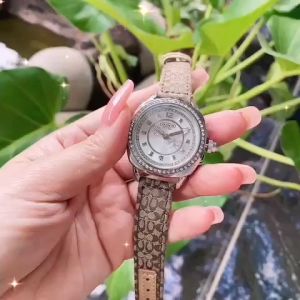 Jam Tangan Wanita Coach Kulit Diamond Tanggal Aktif Free Box dan Baterai Cadangan