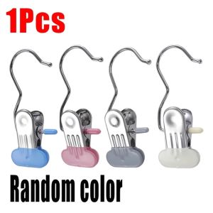 5pcs Multifunctional Clip with Hook Metal Stainless Steel Hat Skirt and Pants Seamless Clothespin Snack Sealing Food Storage Clip Anti-slip Clip with Hook