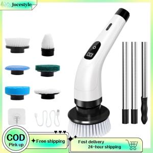 [Jocestyle Outdoor Mall]Electric Spin Scrubber 2 Speeds Rotary Floor Brushes with Extendable Handle Electric Scrubber for Bathtub Tile and Floor