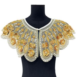 DJDK Beaded Design False Collar Embroidered Pattern Detachable Embroidery Neckline Stylish Accessory Sequined Embellishment Mesh Shawl Collar Evening Wear