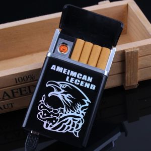 Personality Automatic Cigarette Case 8pcs Capacity with Usb Rechargeable Electronic Lighter Unusual Tungsten Electric Lighters