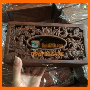 Hộp đựng khăn giấy gỗ Hương trạm khắc hoa văn | Hộp đựng giấy ăn gỗ