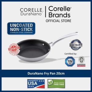 CORELLE DuraNano 20cm Stir-Fry Pan - Uncoated Non-Stick Stainless Steel Cookware (10 Years Warranty)