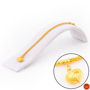 LSW สร้อยข้อมือทองคำแท้ 2 สลึง (7.58 กรัม) ลายเกลียวตะกร้อห้อยปลายหัวใจ BD-173