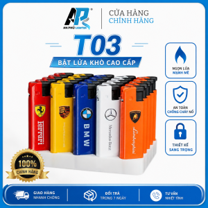 Hộp Quẹt Khò Tia Xanh TT03 - Vỏ Nhôm Màu - In Tem Xe - Có Bơm Ga