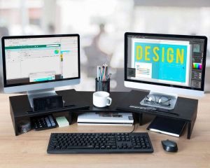 3 Shelf Screen Stand with Adjustable Length and Angle Dual Triple Screens Monitor Stand Riser storage holders Desktop Organizer