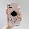 Hongtinga case suitable for IQOO Z9 Z9x T1X T1 Pro 5g 2022 vivo Y21a Y21s Y21 Y21t 2021 Y33s Y33t, with astronaut folding stand, stylish luxury chrome plated soft plastic TPU phone square camera case, anti rubber protection. 