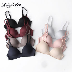 Lizida Women Solid Color Seamless Gather Simple Bra Push Up Underwear