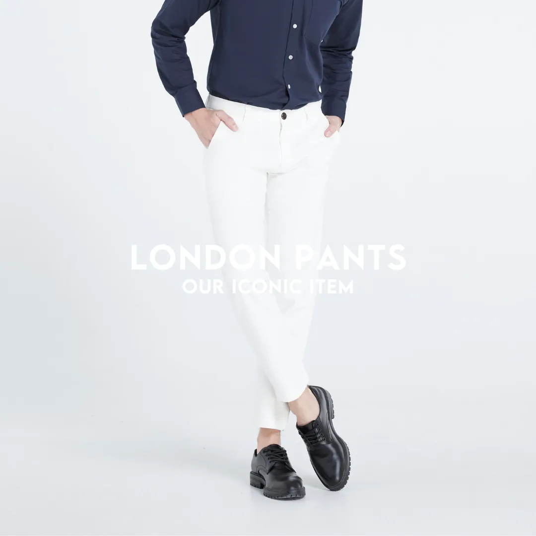 RALPH T OFFICIAL กางเกงขายาวผู้ชาย กางเกงชิโน่ ทรงกระบอกเล็ก ธง 3 สี SLIM FIT LONDON PANTS - สแล็ค สีดำ สีกรม สีกากี สีขาว สีเทาอ่อน