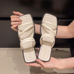 Free Shipping Two-Wear Evening Slippers For Women Summer Outdoor Wear 2026 New Korean Style Thin-Strap Gentle Chunky Heel Sandals