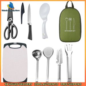 Vktech 8 Pcs Camping Cooking Set Portable Outdoor Camp Cookware with Non-Stick Pots and Lightweight Design for Hiking and Picnic