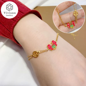 Viviann Original Xiangyun Pendant Gold Bracelet Jewelry Lotus Double Layer Thin Bracelet Female Long Time Fading Charm Lotus Flower Bracelets For Women Boho Jewellery Chain Yoga Bracelet Mom Gifts