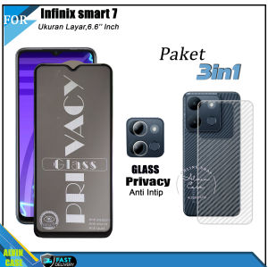 Paket 3in1Tempered glass infinix smart 7 anti gores privacy spy full cover