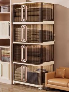 Rolling Multi-Layer Storage Cabinet with Sliding Doors Storage Unit for Garments Books & Daily Sundries