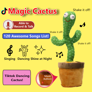 ✅SG Local Seller✅ Dancing Singing Cactus with 120 Songs Plush Toy Talk Kaktus Plush toys Tik Tok