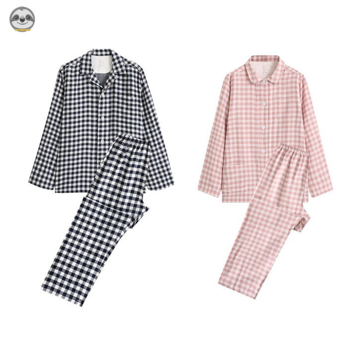 Japanese Muji Style Double Layer Yarn Pyjamas Checked And