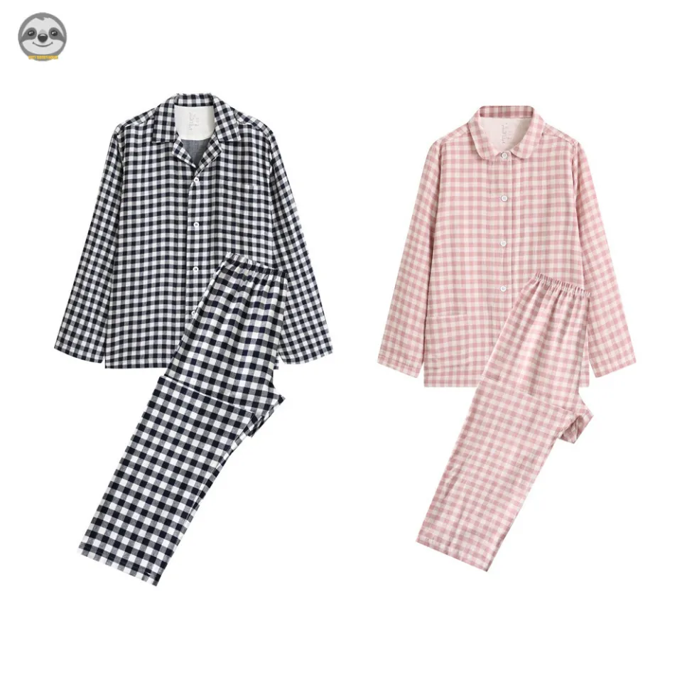 Japanese Muji Style Double Layer Yarn Pyjamas Checked And
