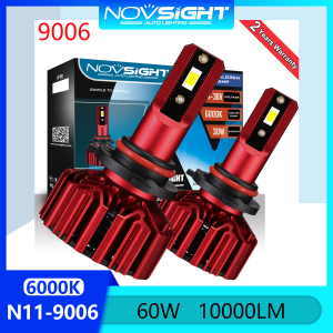 Novsight N11 HB4 9006 LED Headlight Bulb 6000K White Super Bright LED Lights for Car High/Low Beam Fog Light 60W 10000LM Plug&Play Ready Stock 2 PCS 2 Years Warranty Free Shipping