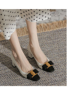Free Shipping Fashionable Socialite Square-Toed High-Heeled Shoes For Women With Chunky Heels 2026 Spring And Autumn New Style Suitable For Professional Commuting And Work Paired With Skirts WomenS Single Shoes