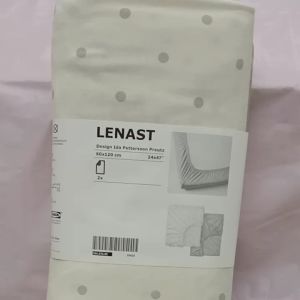 LENAST/LEN Fitted sheet for cot dotted/moon white pink & grey 60x120 cm+FREE GIFT