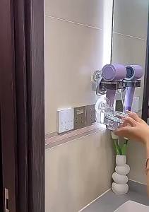 AE Plastic hair dryer holder wall-mounted no-drill bathroom rack suction cup bracket for hair dryer simple design